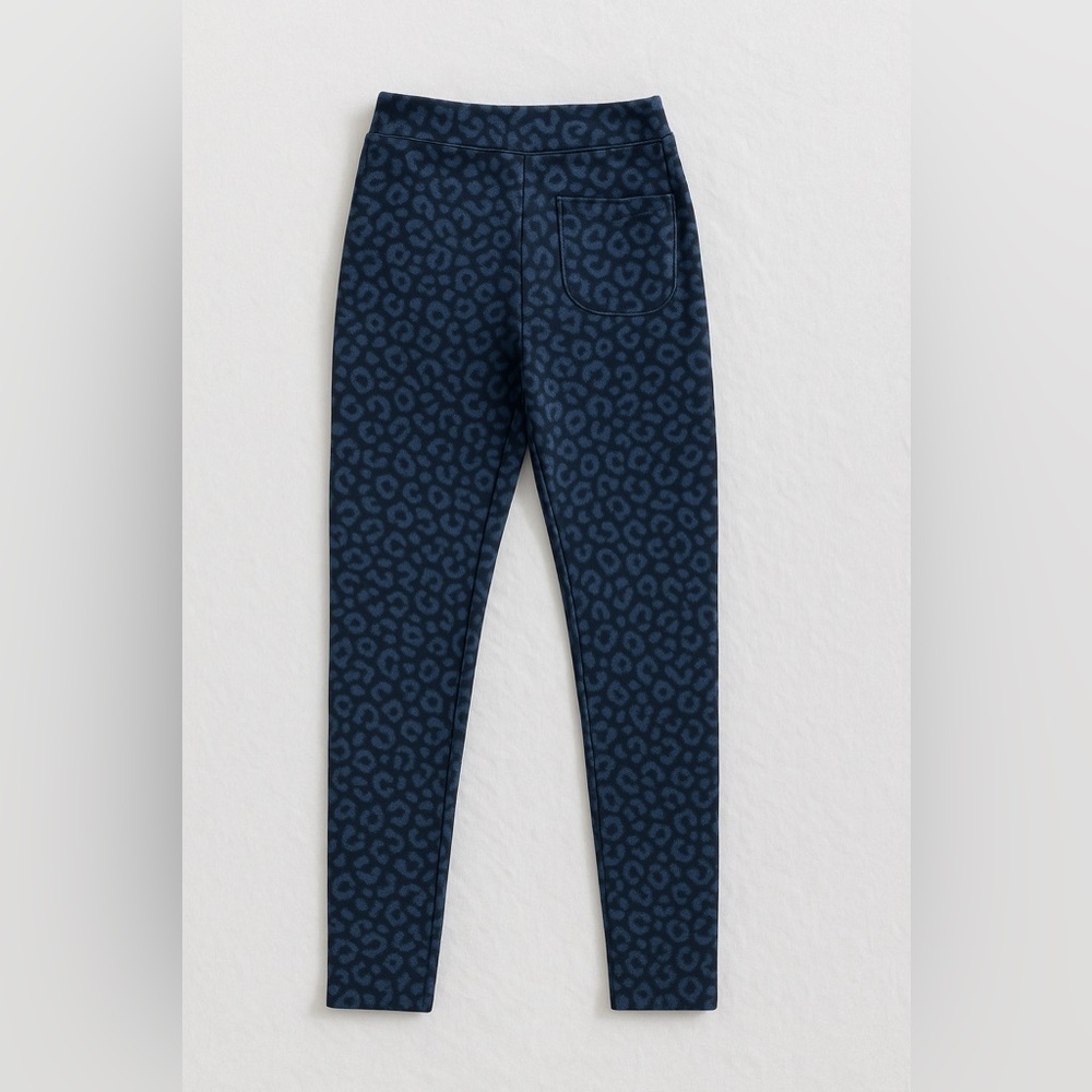 Spanx Denim Jean-ish Ankle Leggings Blue Leopard Print Size Small 4/6